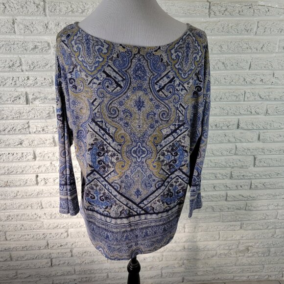 Live Let Live Women Top Extra Large XL 3/4 Sleeve Studded Blue GEO255XE - Picture 4 of 7